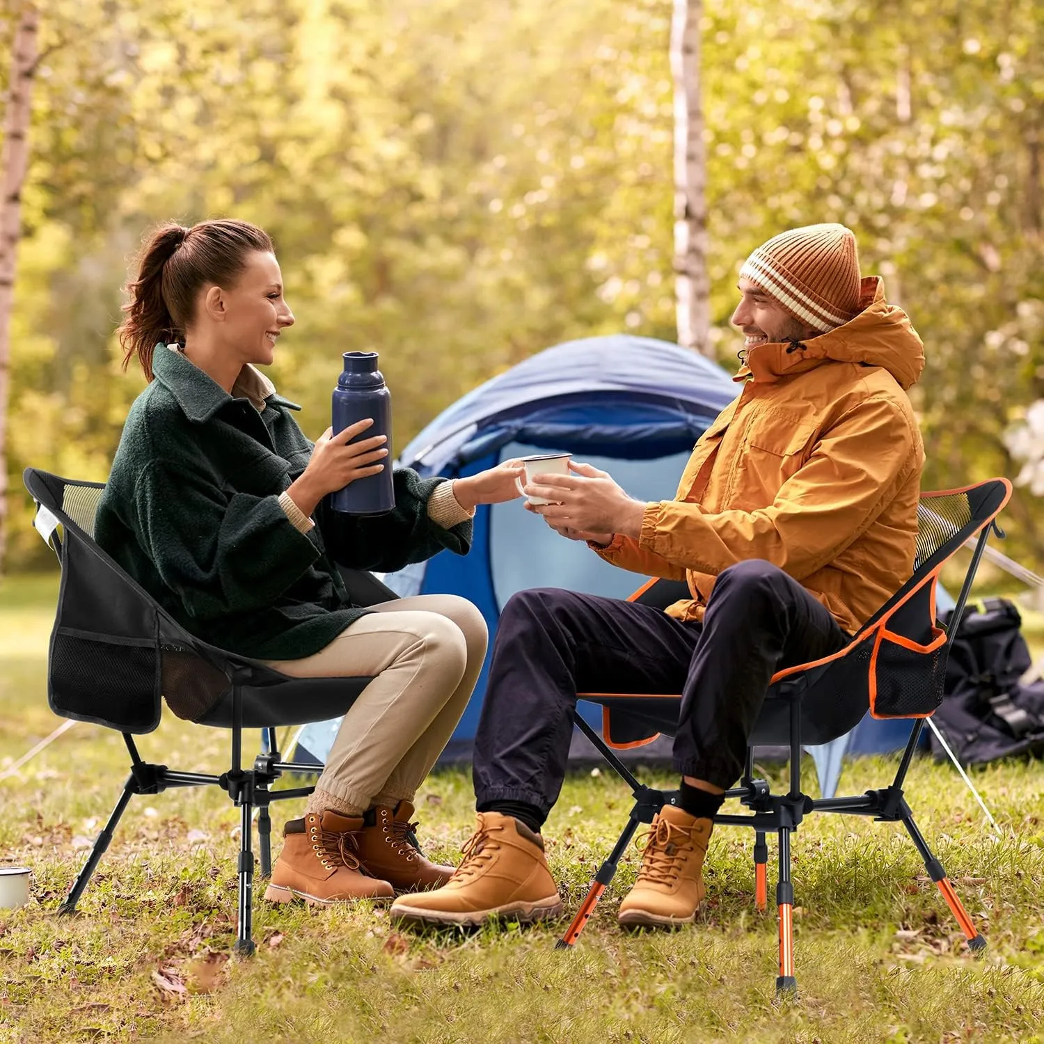 Sportneer Camping Chairs, Folding Chairs for Outside Adjustable Height Beach Chair for Adults Portable Camp Chairs Foldable Compact Backpacking Chair for Camping Hiking Picnic Outdoor (1, Black)