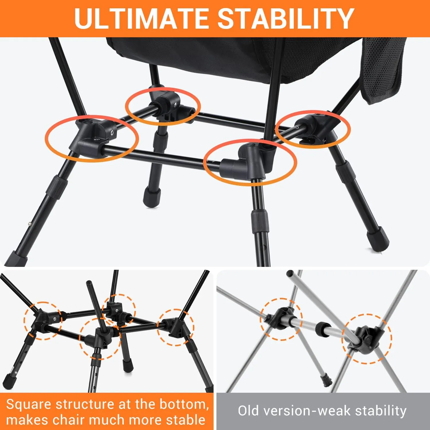 Sportneer Camping Chairs, Folding Chairs for Outside Adjustable Height Beach Chair for Adults Portable Camp Chairs Foldable Compact Backpacking Chair for Camping Hiking Picnic Outdoor (1, Black)