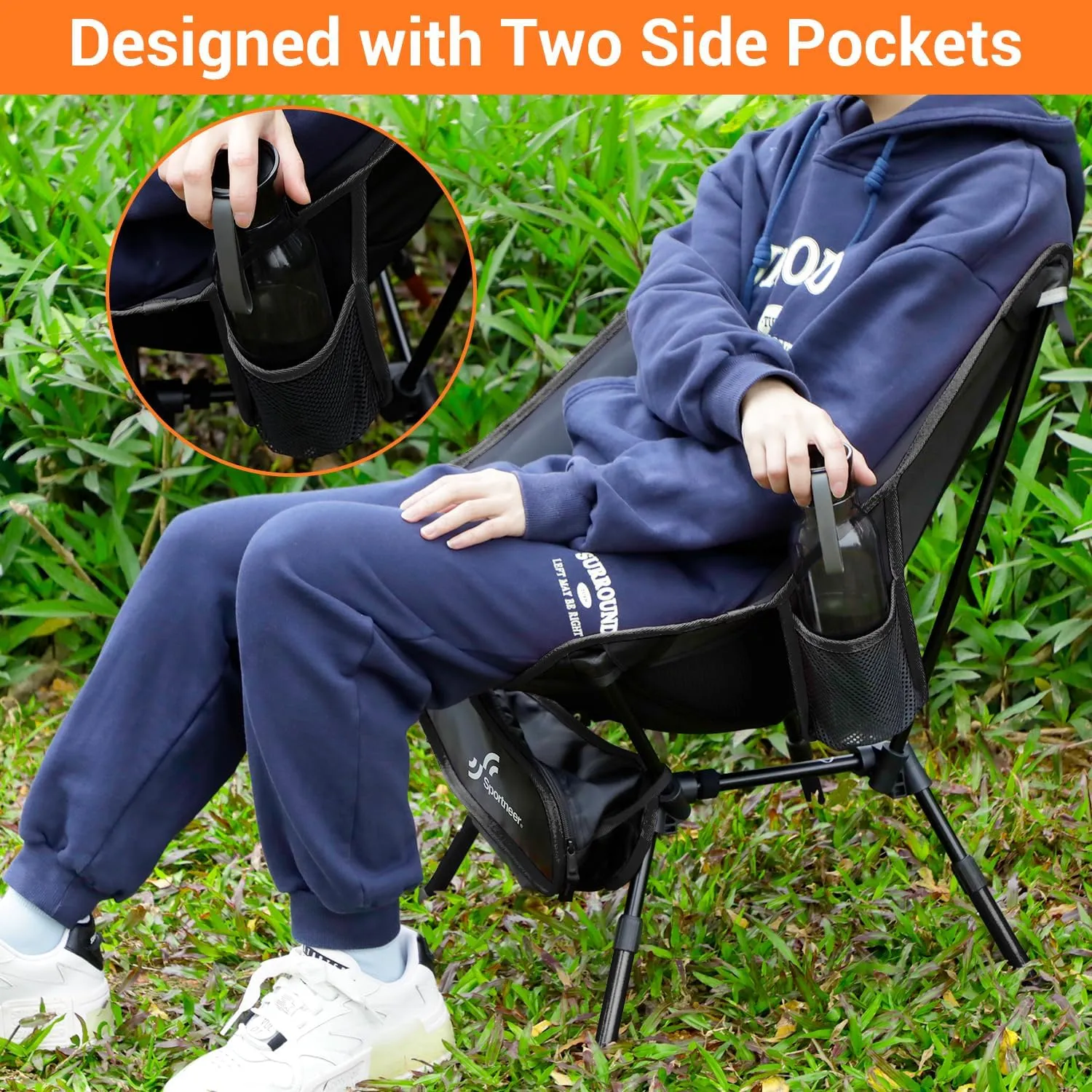 Sportneer Camping Chairs, Folding Chairs for Outside Adjustable Height Beach Chair for Adults Portable Camp Chairs Foldable Compact Backpacking Chair for Camping Hiking Picnic Outdoor (1, Black)