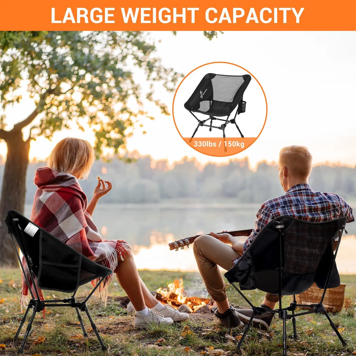 Sportneer Camping Chairs, Folding Chairs for Outside Adjustable Height Beach Chair for Adults Portable Camp Chairs Foldable Compact Backpacking Chair for Camping Hiking Picnic Outdoor (1, Black)