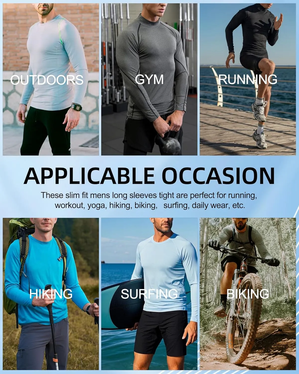 SPVISE 3 Pack Men's Compression Shirts Long Sleeve Athletic Muscle Support Workout Tops for Football Undershirt Base Layer