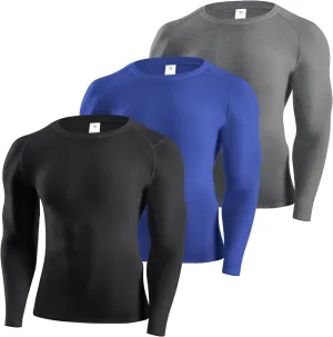 SPVISE 3 Pack Men's Compression Shirts Long Sleeve Athletic Muscle Support Workout Tops for Football Undershirt Base Layer