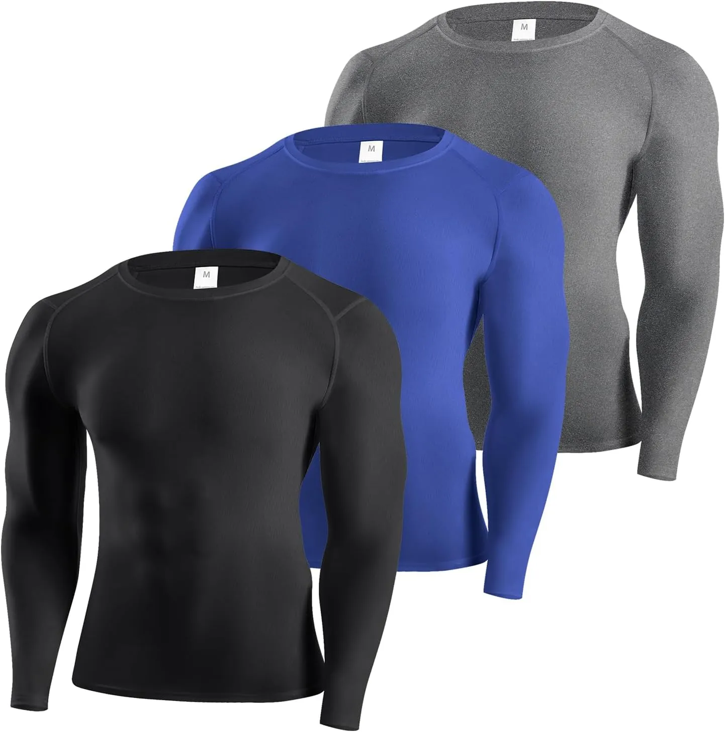 SPVISE 3 Pack Men's Compression Shirts Long Sleeve Athletic Muscle Support Workout Tops for Football Undershirt Base Layer