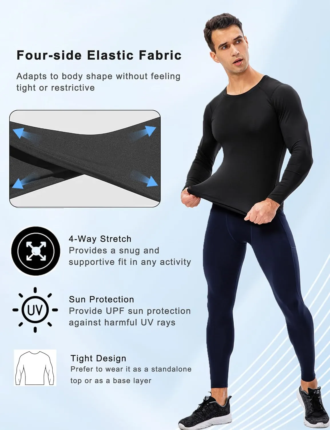 SPVISE 3 Pack Men's Compression Shirts Long Sleeve Athletic Muscle Support Workout Tops for Football Undershirt Base Layer