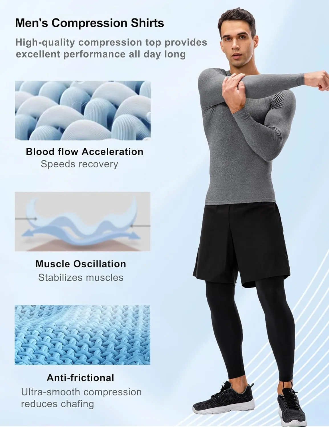 SPVISE 3 Pack Men's Compression Shirts Long Sleeve Athletic Muscle Support Workout Tops for Football Undershirt Base Layer