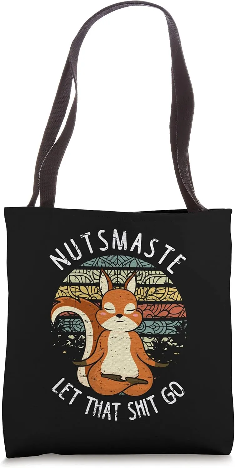 Squirrel Design Nut Masts Yoga Meditation Retro Vintage Tote Bag