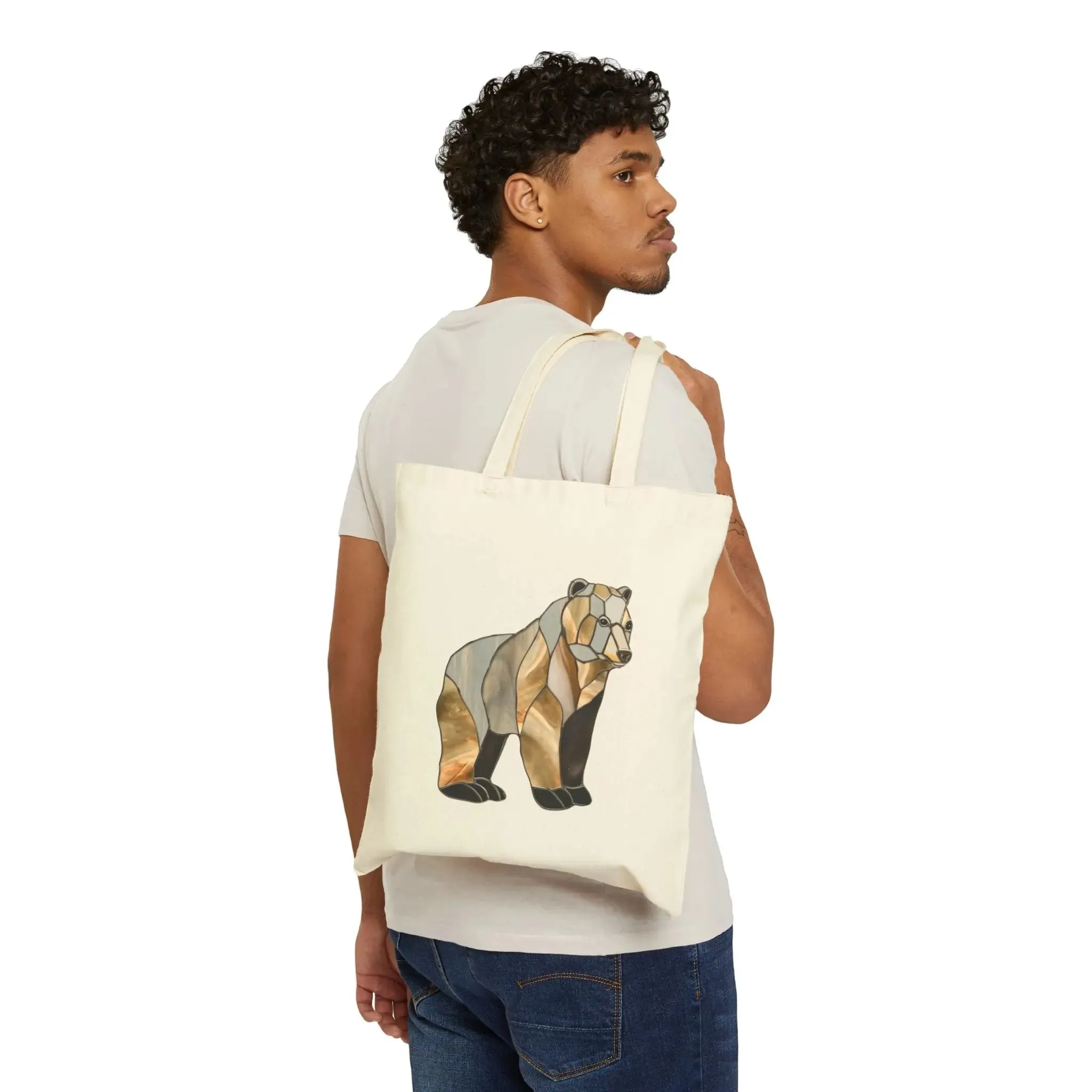 Stained Glass Bear Cotton Canvas Tote Bag