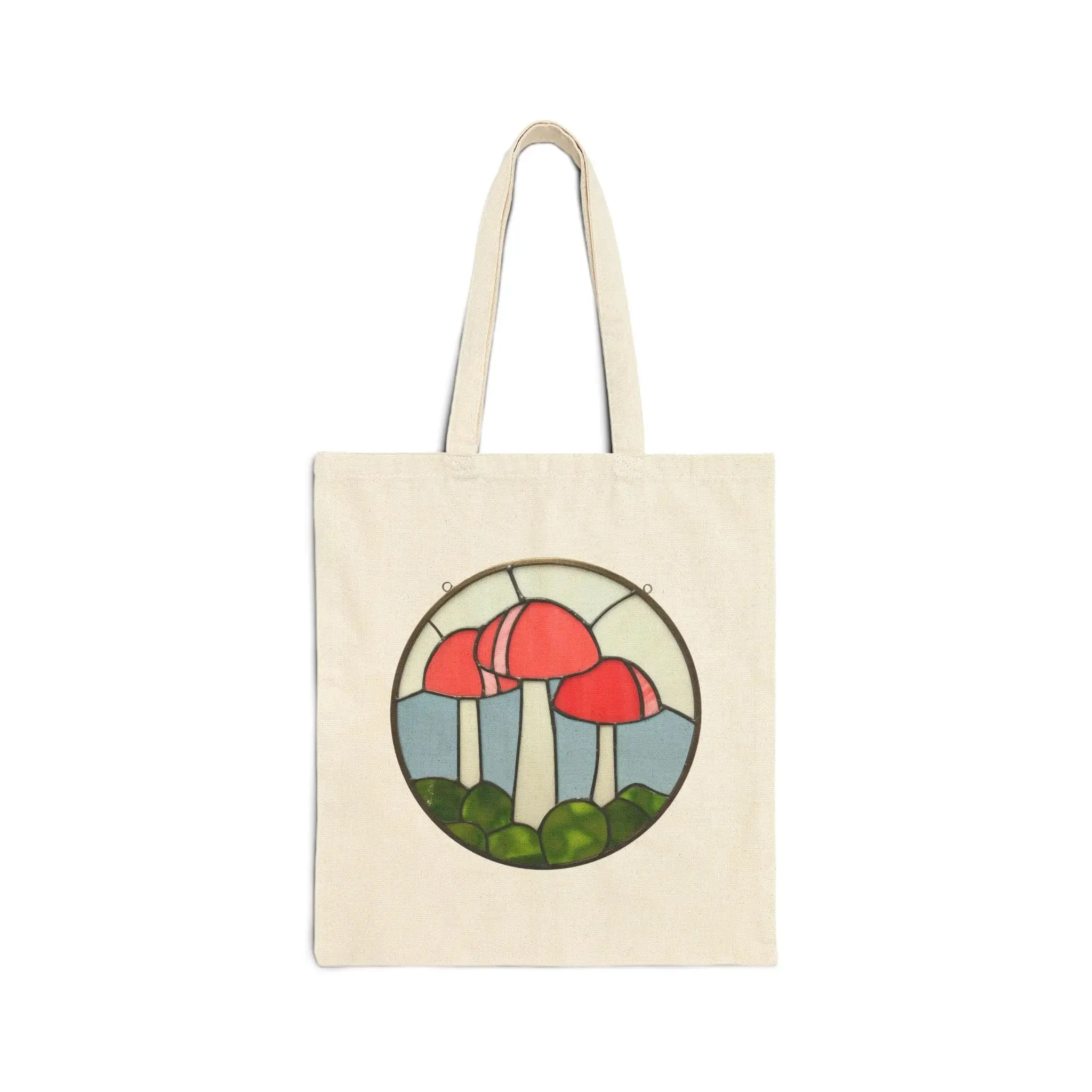 Stained Glass Mushrooms Cotton Canvas Tote Bag