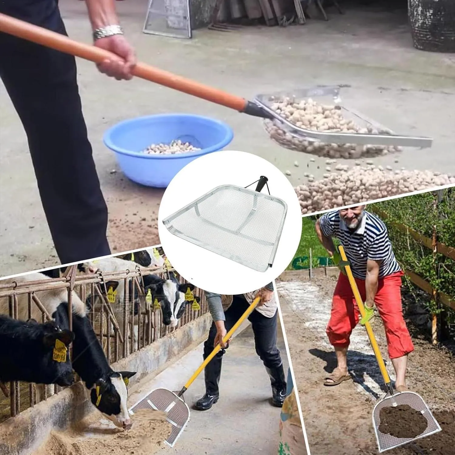 Stainless Steel Soil Sifter Drain Shovel Gardening Mesh Screen Filter Durable