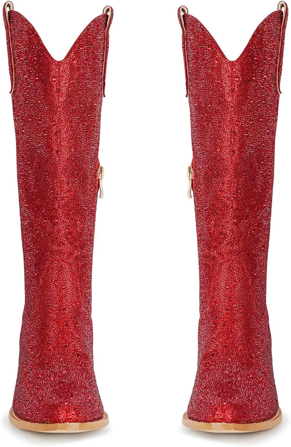 STALOV Cowboy Boots for Women,Western Pointed Toe Chunky Heel Pull-On Knee High Cowgirl Boots Fashion Embroidered Tall