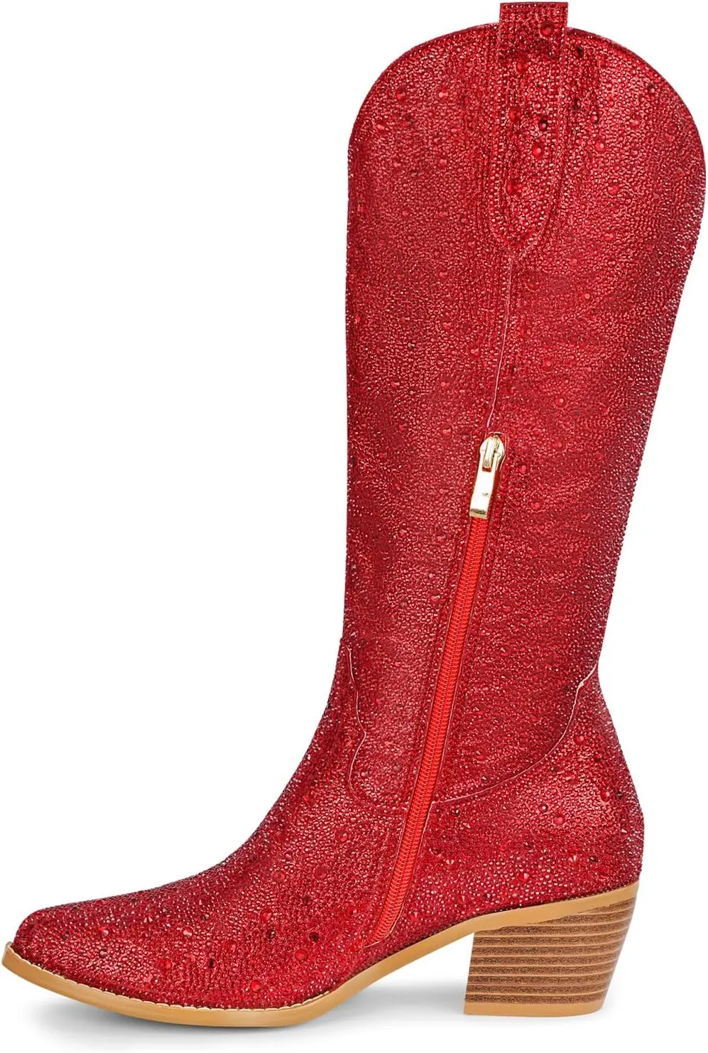 STALOV Cowboy Boots for Women,Western Pointed Toe Chunky Heel Pull-On Knee High Cowgirl Boots Fashion Embroidered Tall