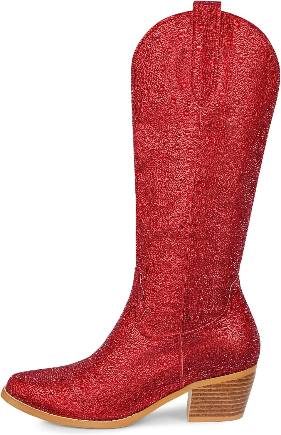 STALOV Cowboy Boots for Women,Western Pointed Toe Chunky Heel Pull-On Knee High Cowgirl Boots Fashion Embroidered Tall