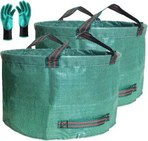 Standard 2-Pack 46 Gallon Yard Garden Bags (D26, H19 inch) with Gloves for Yard Waste Bags,Lawn Debris,Weeds Bag,Recycle Bin,Laundry Container,Camping Waste Bin,Lawn Grass Clippings,Leaf Bag 4 Handles