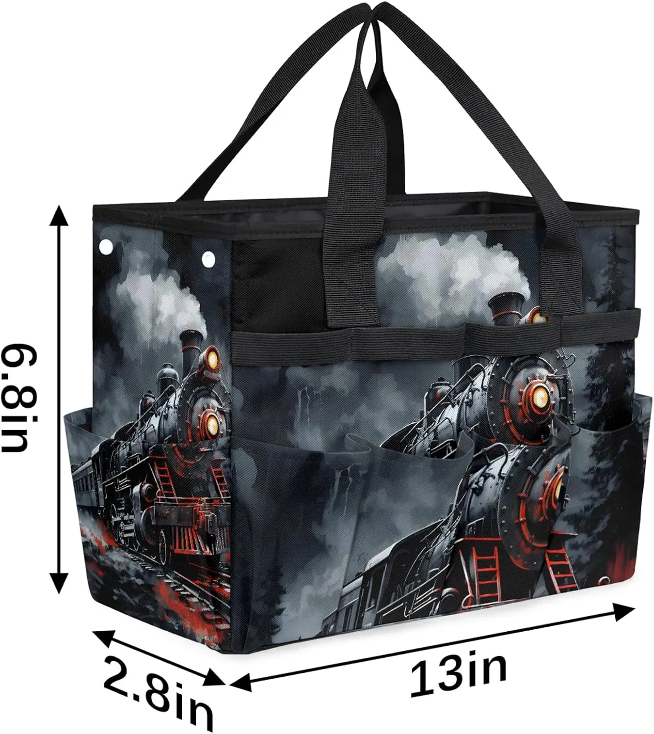 Steam Engine Old Train Garden Tool Bag, Heavy Duty Garden Tote Bag Organizer with 10 Pockets Gardening Gift for Women and Men