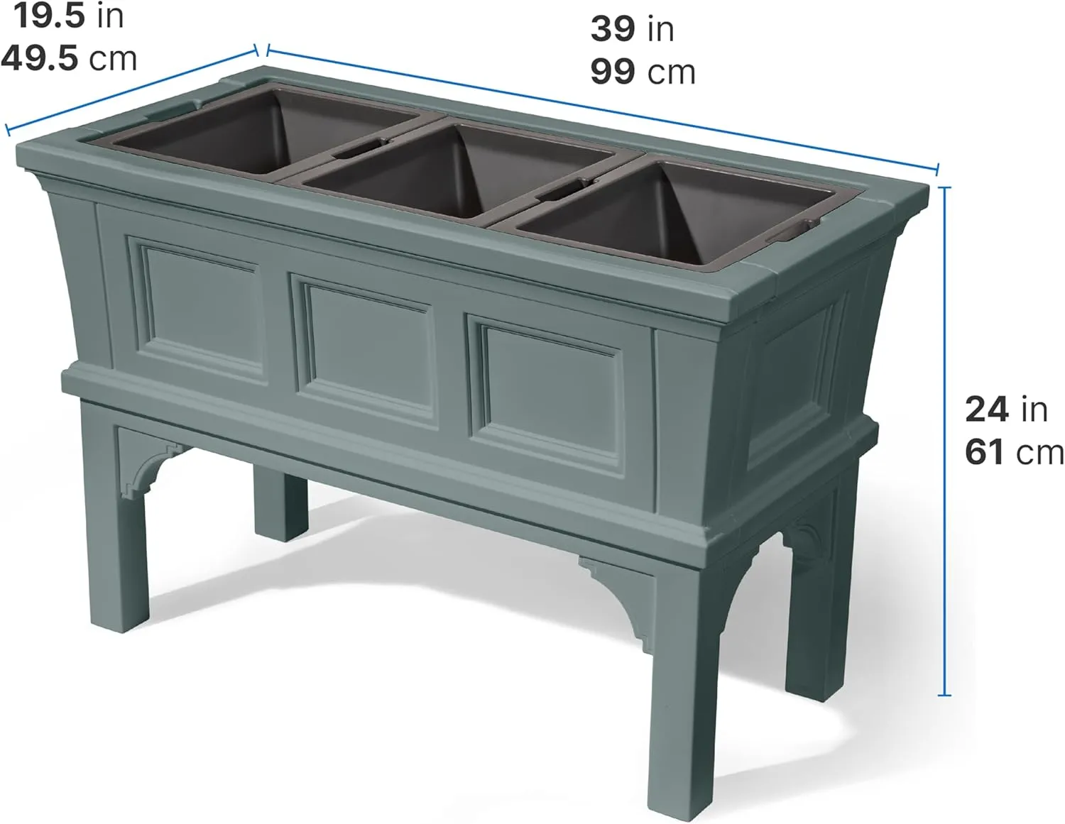 Step2 Atherton Raised Planter Box, Large Planters for Outdoor Plants, Gardening and Flower Pot for Patio or Porch, Easy Drainage, Durable Plastic, Sage Gray