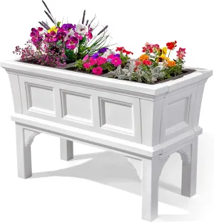 Step2 Atherton Raised Planter Box, Large Planters for Outdoor Plants, Gardening and Flower Pot for Patio or Porch, Easy Drainage, Durable Plastic, White