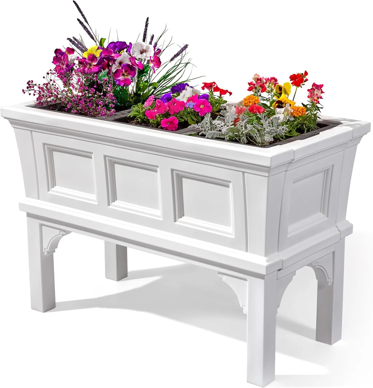 Step2 Atherton Raised Planter Box, Large Planters for Outdoor Plants, Gardening and Flower Pot for Patio or Porch, Easy Drainage, Durable Plastic, White