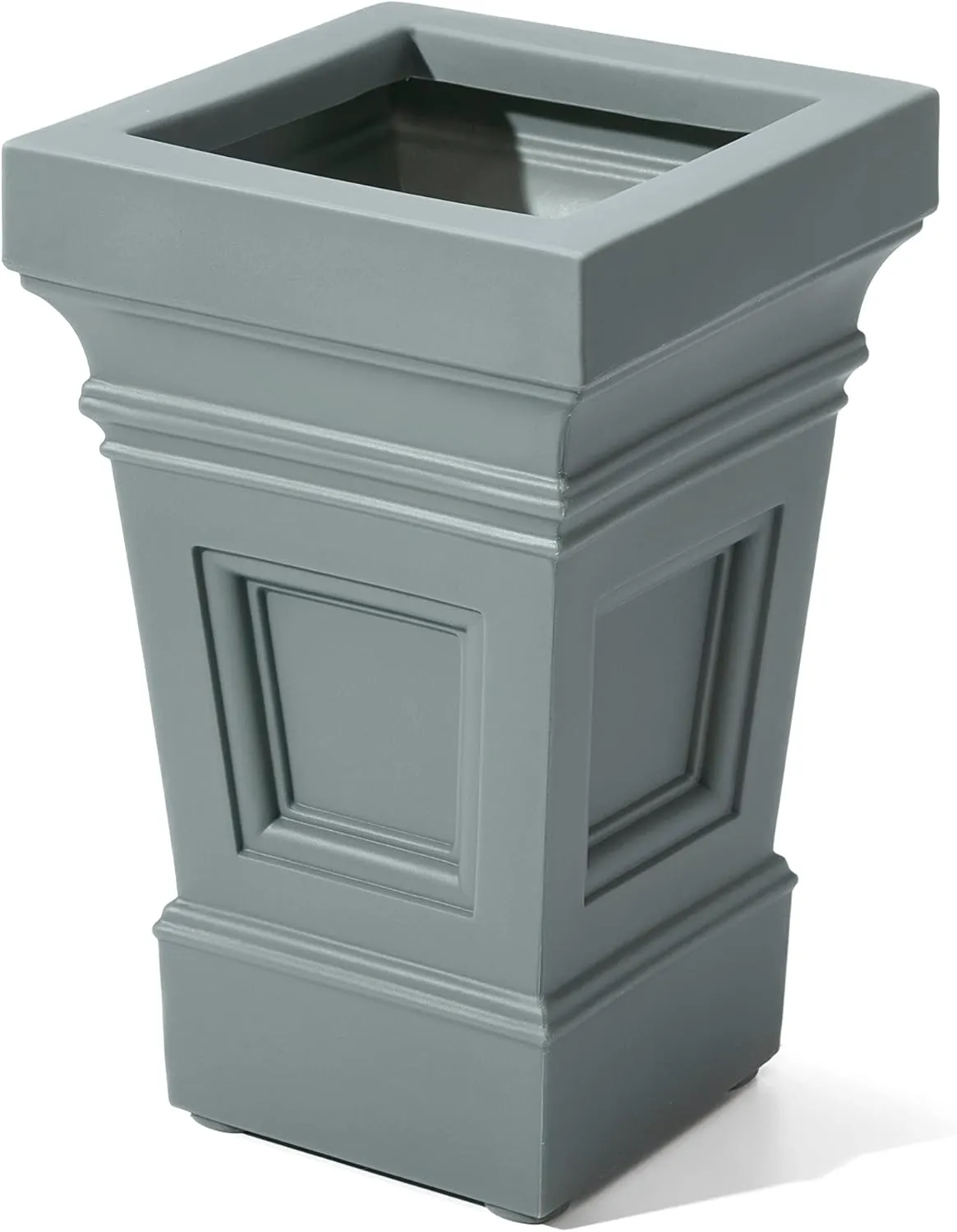 Step2 Atherton Square Planter, Large Planters for Outdoor Plants, Gardening and Flower Pot for Patio or Porch, Efficient Drainage, Durable Plastic, Sage Gray, 2-Pack