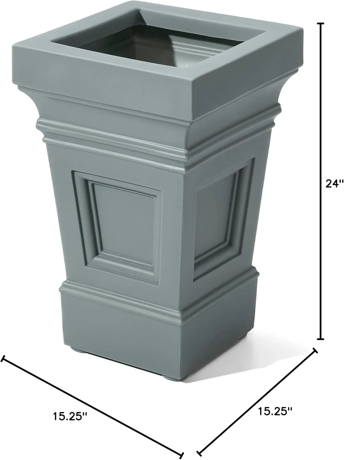 Step2 Atherton Square Planter, Large Planters for Outdoor Plants, Gardening and Flower Pot for Patio or Porch, Efficient Drainage, Durable Plastic, Sage Gray, 2-Pack