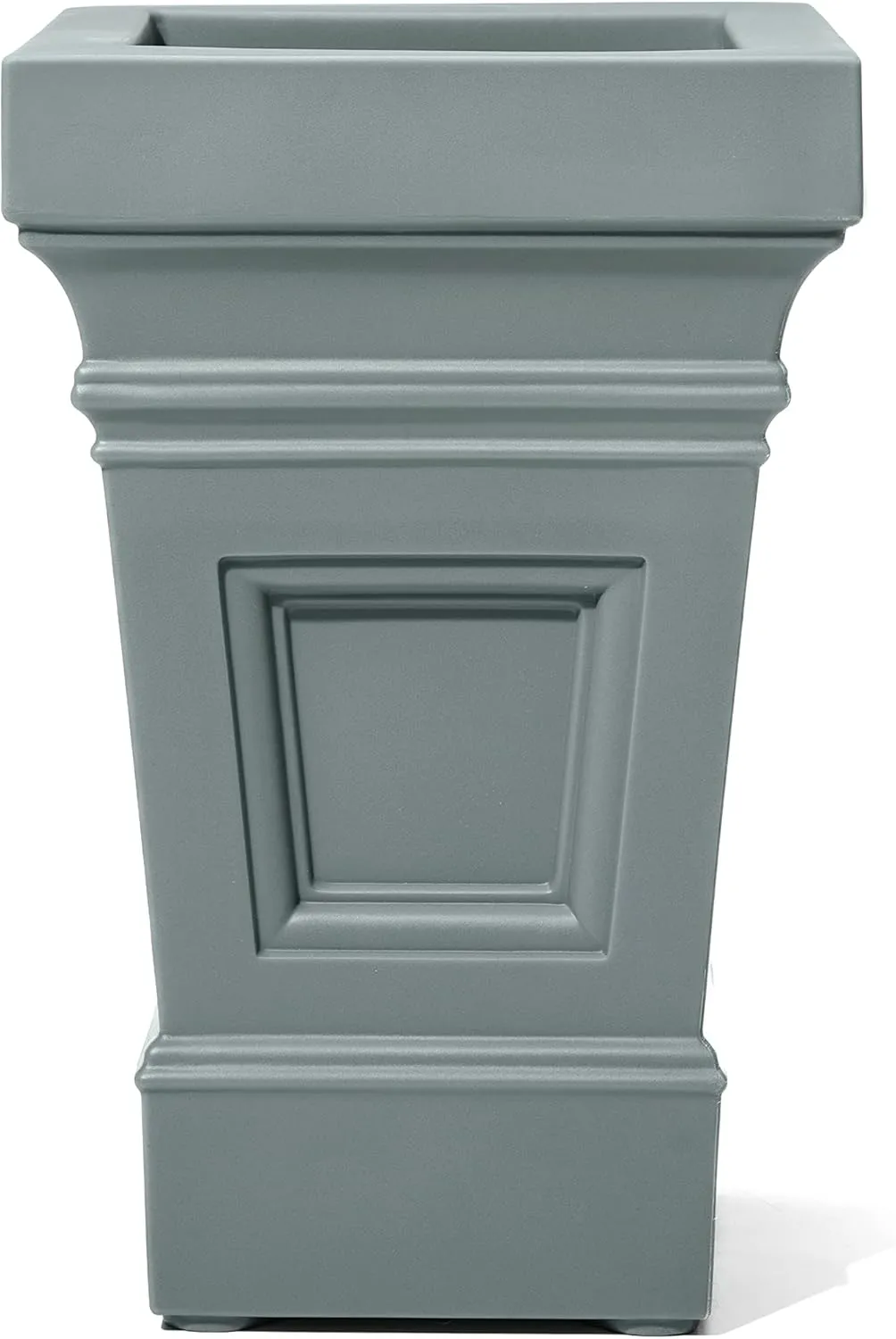 Step2 Atherton Square Planter, Large Planters for Outdoor Plants, Gardening and Flower Pot for Patio or Porch, Efficient Drainage, Durable Plastic, Sage Gray, 2-Pack