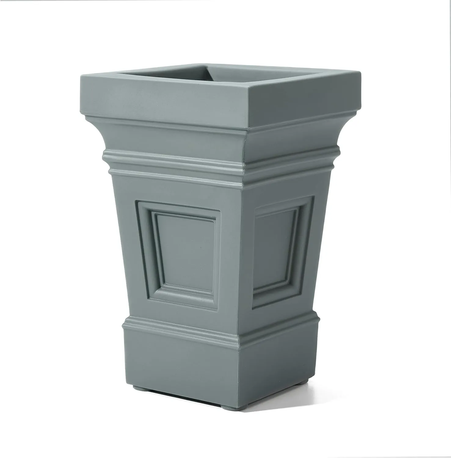Step2 Atherton Square Planter, Large Planters for Outdoor Plants, Gardening and Flower Pot for Patio or Porch, Efficient Drainage, Durable Plastic, Sage Gray, 2-Pack