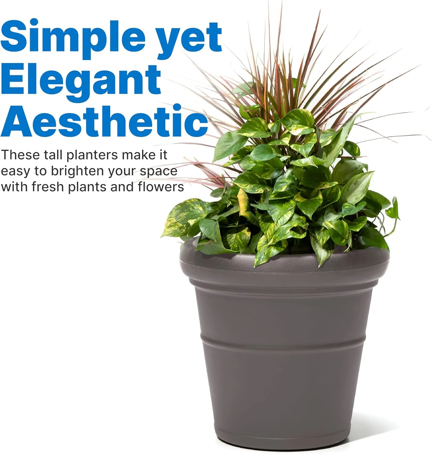 Step2 Claremont Tall Round Planter, Large Planters for Outdoor Plants, Gardening and Flower Pot for Patio or Porch, Efficient Drainage, Durable Plastic, Dark Cedar, 2-Pack