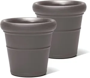 Step2 Claremont Tall Round Planter, Large Planters for Outdoor Plants, Gardening and Flower Pot for Patio or Porch, Efficient Drainage, Durable Plastic, Dark Cedar, 2-Pack