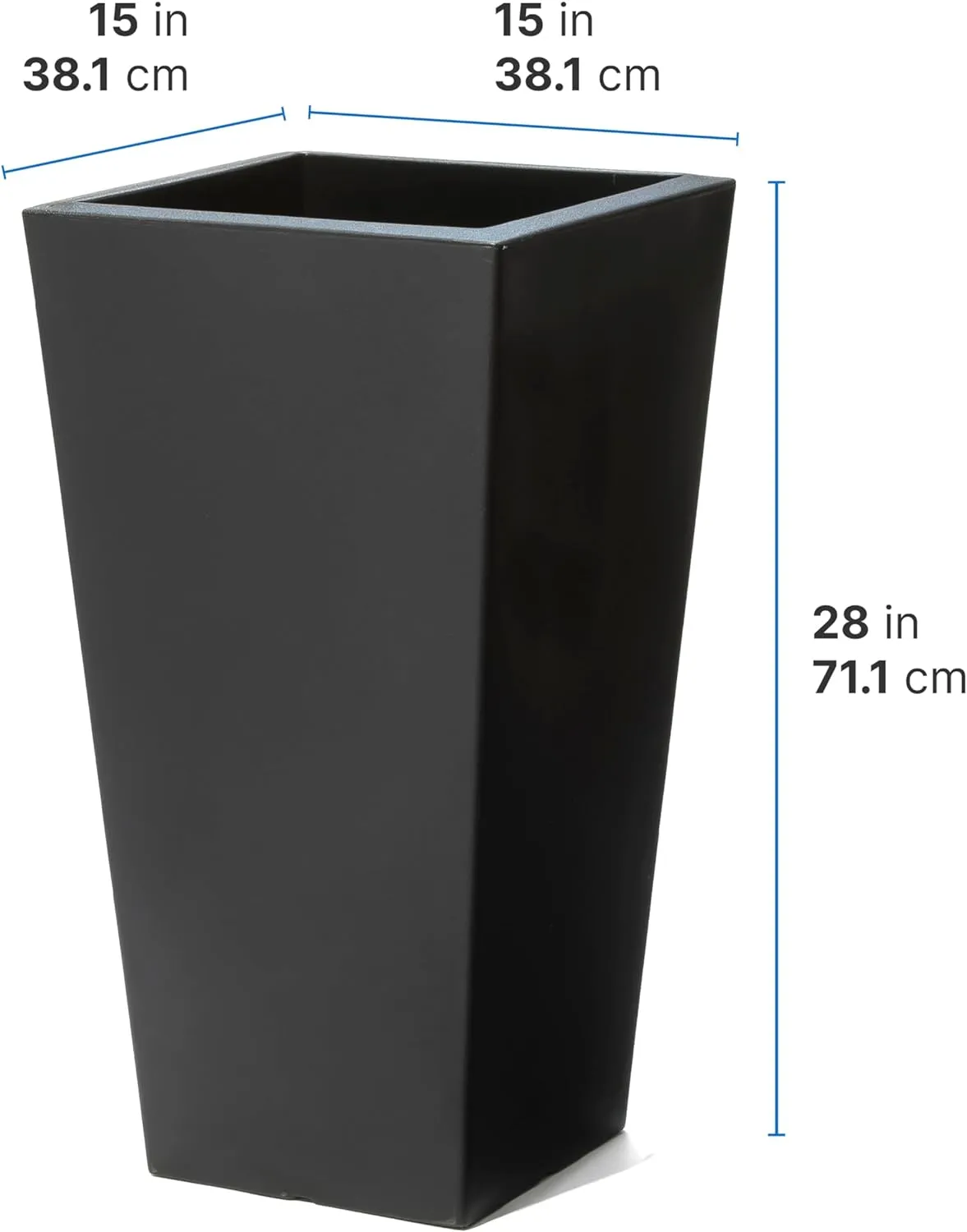 Step2 Tremont Tall Square Tapered Planter, Large Planters for Outdoor Plants, Gardening and Flower Pot for Patio or Porch, Efficient Drainage, Durable Plastic, Onyx Black, 2-Pack