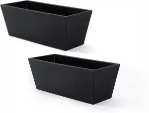 Step2 Tremont Trough Planter, Large Planters for Outdoor Plants, Gardening and Flower Pot for Patio or Porch, Efficient Drainage, Durable Plastic, Black, 2-Pack