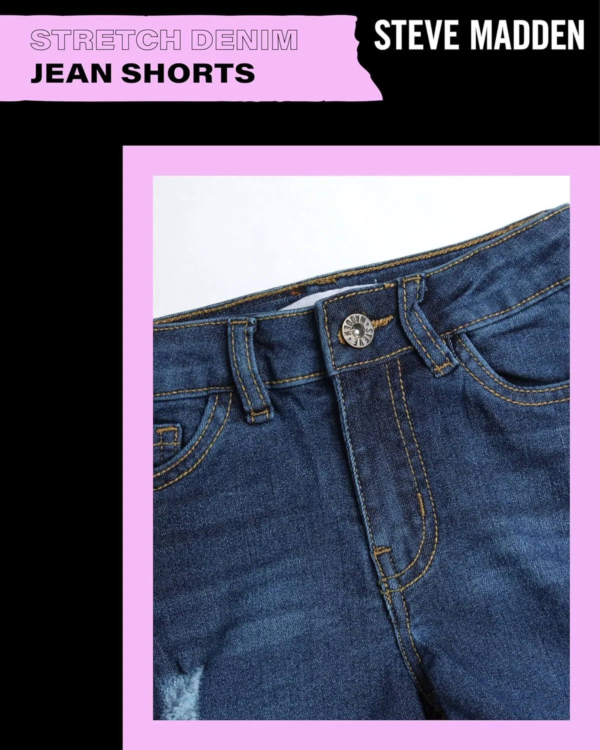 Steve Madden Girls' Shorts - Stretch Denim Jean Shorts - 5 Pocket Jean Shorts for Girls (4-16)