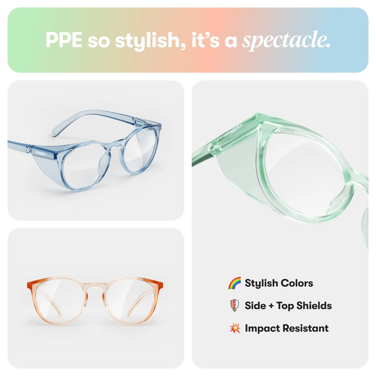 Stoggles Round Z87.1 Certified Polycarbonate Safety Glasses, Scratch & Shatter-Proof, Blue-Light & UV Blocking Lens, Top & Side Shields, Anti-Fog Dip Coated, Durable, Protective & Stylish Eyewear
