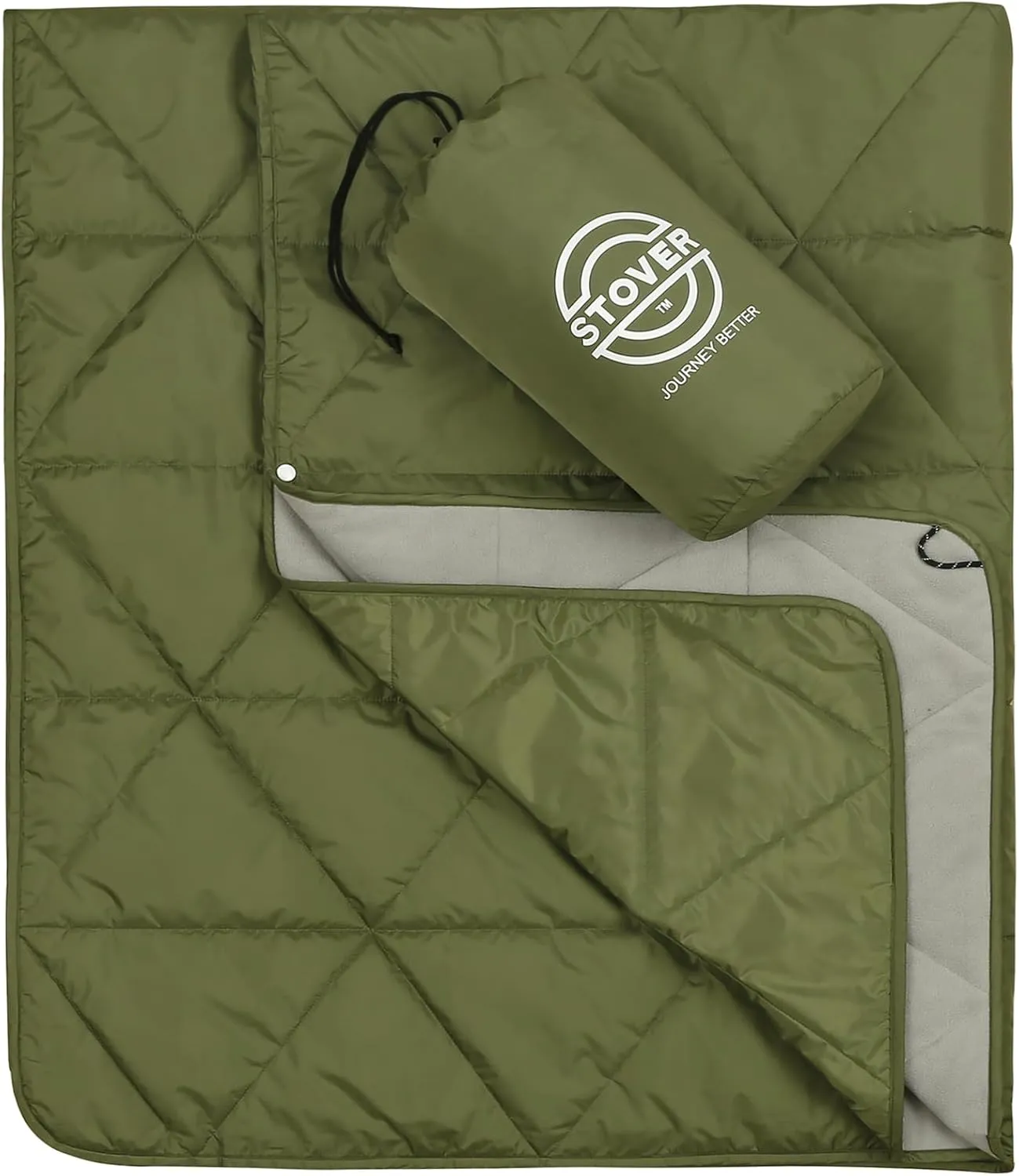 STOVER Outdoor Waterproof Fleece Travel Blanket for Camping, Picnics, Stadiums, Sports, The Beach– Warm, Windproof, Compact, Lightweight & Sand-Resistant (Olive Green)
