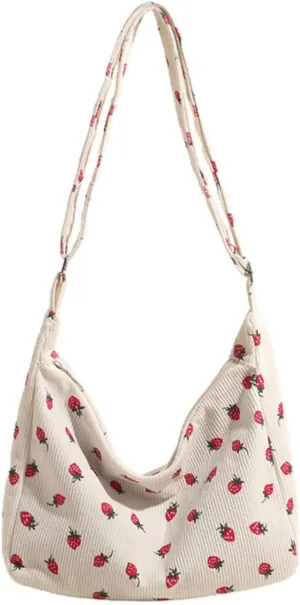 Strawberry Tote Bag for Women Adjustable Shoulder Bag Cute Zipper Purse Handbag