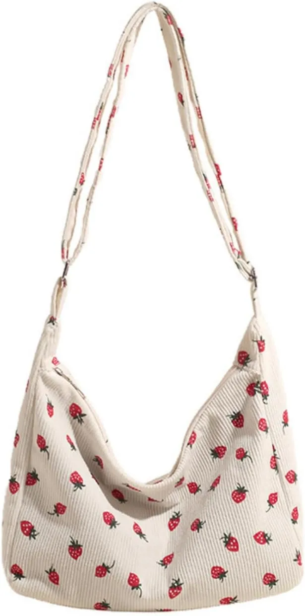 Strawberry Tote Bag for Women Adjustable Shoulder Bag Cute Zipper Purse Handbag
