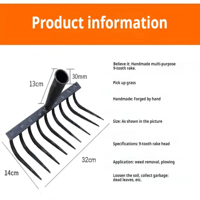 Strong and durable ninetooth rake manganese steel multifunctional garden tool