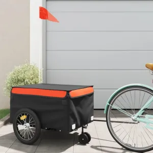 Sturdy Bike Trailer for Easy Transport, Durable Iron Construction, Carrying Groceries, Tools, and More, Black and Orange