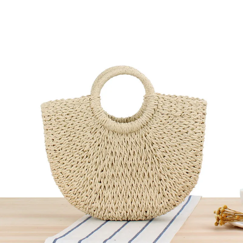 Style Simple Hand Carrying Straw Solid Color Handbags