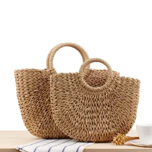 Style Simple Hand Carrying Straw Solid Color Handbags