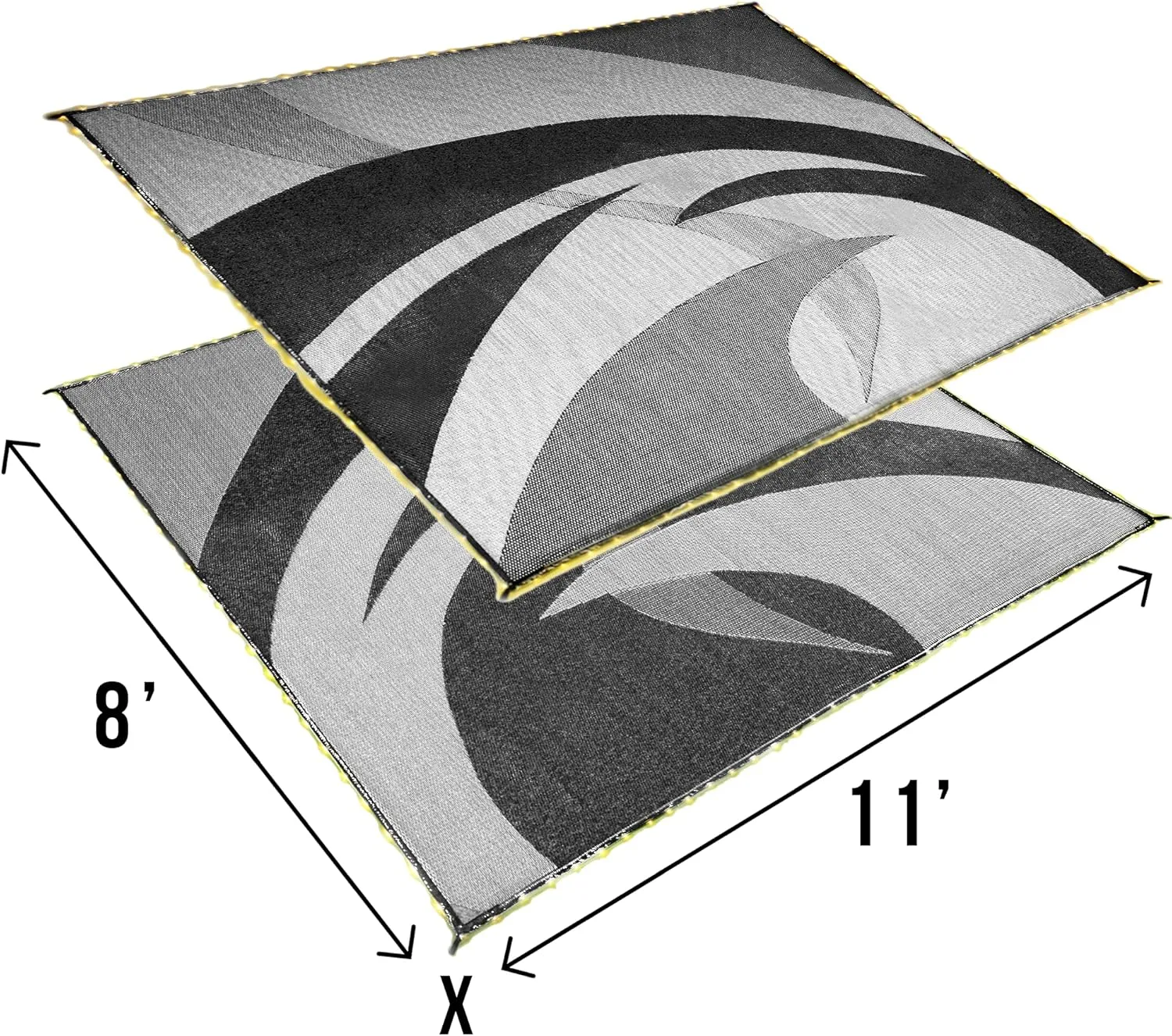 Stylish Camping L158111WL 8-feet by 11-feet LED Illuminated Patio Mat - Outdoor Patio Black/White RV Camping Mat