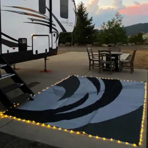 Stylish Camping L158111WL 8-feet by 11-feet LED Illuminated Patio Mat - Outdoor Patio Black/White RV Camping Mat