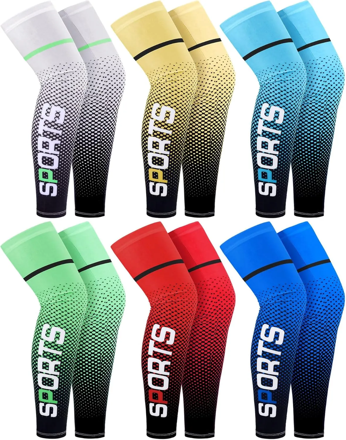 Suhine 6 Pairs Sports Leg Sleeves UV Protect Compression Long Knee Sleeves for Men Women Basketball Football Running Cycling(Elegant)