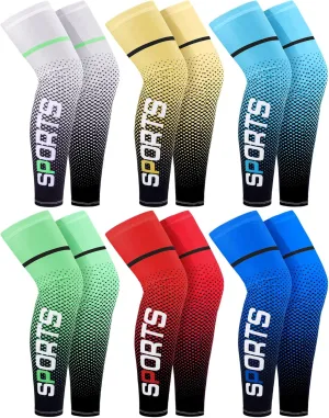 Suhine 6 Pairs Sports Leg Sleeves UV Protect Compression Long Knee Sleeves for Men Women Basketball Football Running Cycling(Elegant)