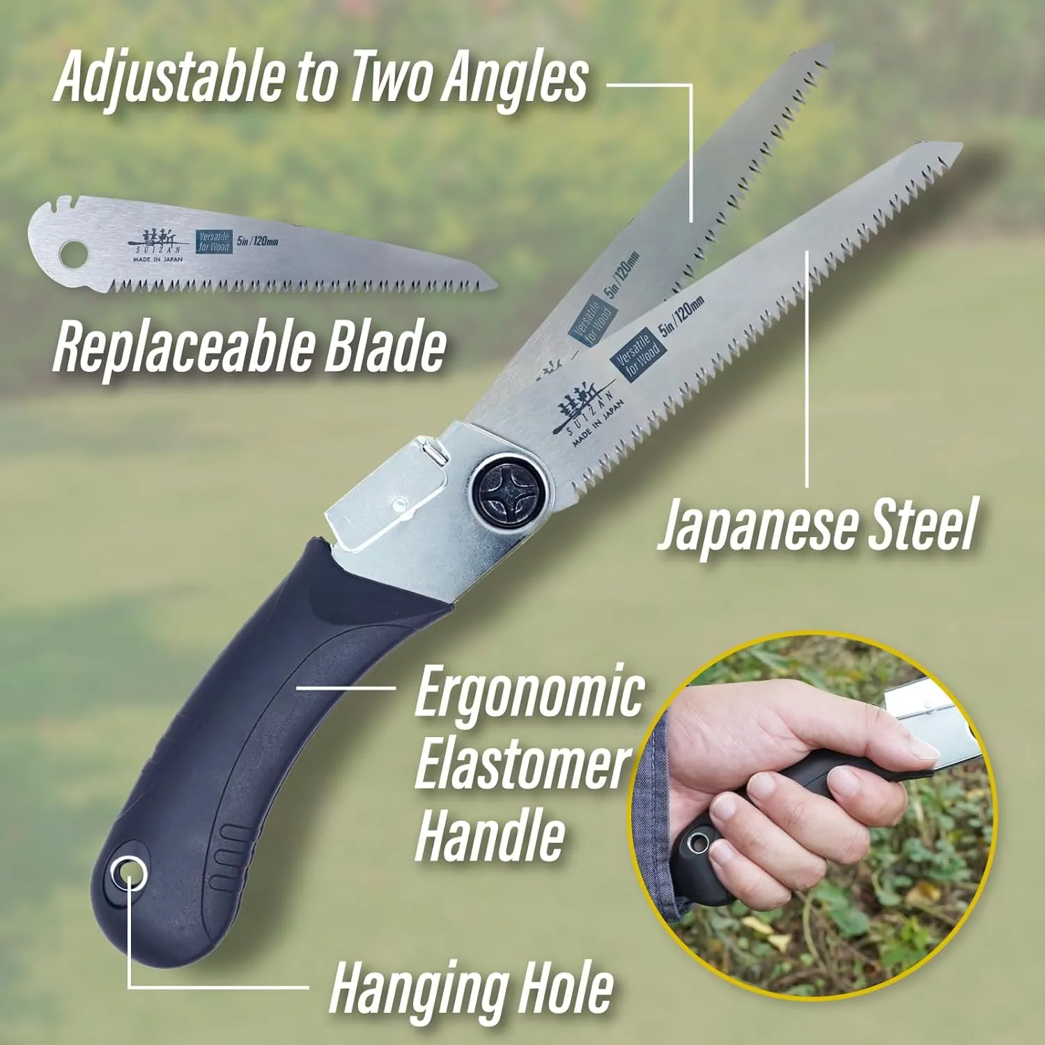 SUIZAN Japanese Folding Saw 4.7" Versatile for Wood - Pocket Handsaw Pruningsaw Garden Woodworking DIY Tools