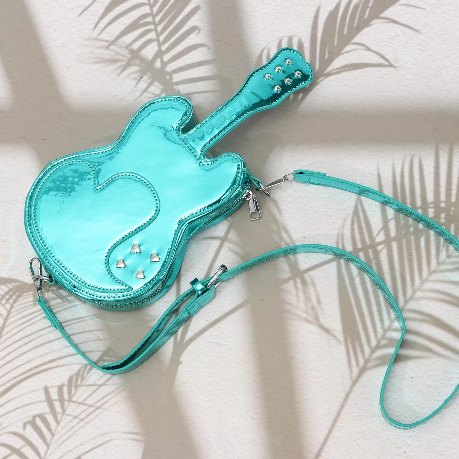 SUKUTU Women Guitar Shaped Shoulder Bag Creative Music Sparkly Leather Novelty Crossbody Bags Handbag