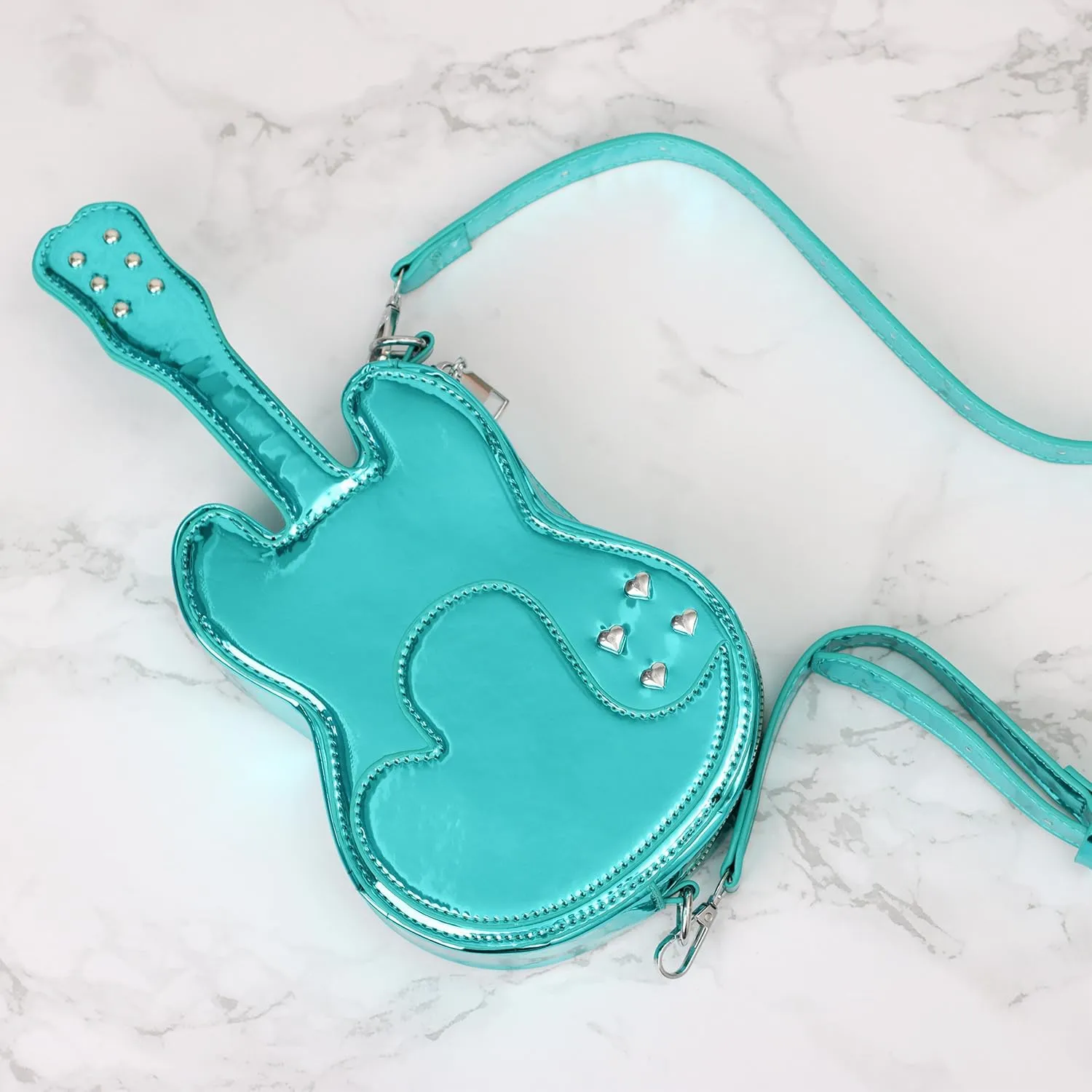 SUKUTU Women Guitar Shaped Shoulder Bag Creative Music Sparkly Leather Novelty Crossbody Bags Handbag