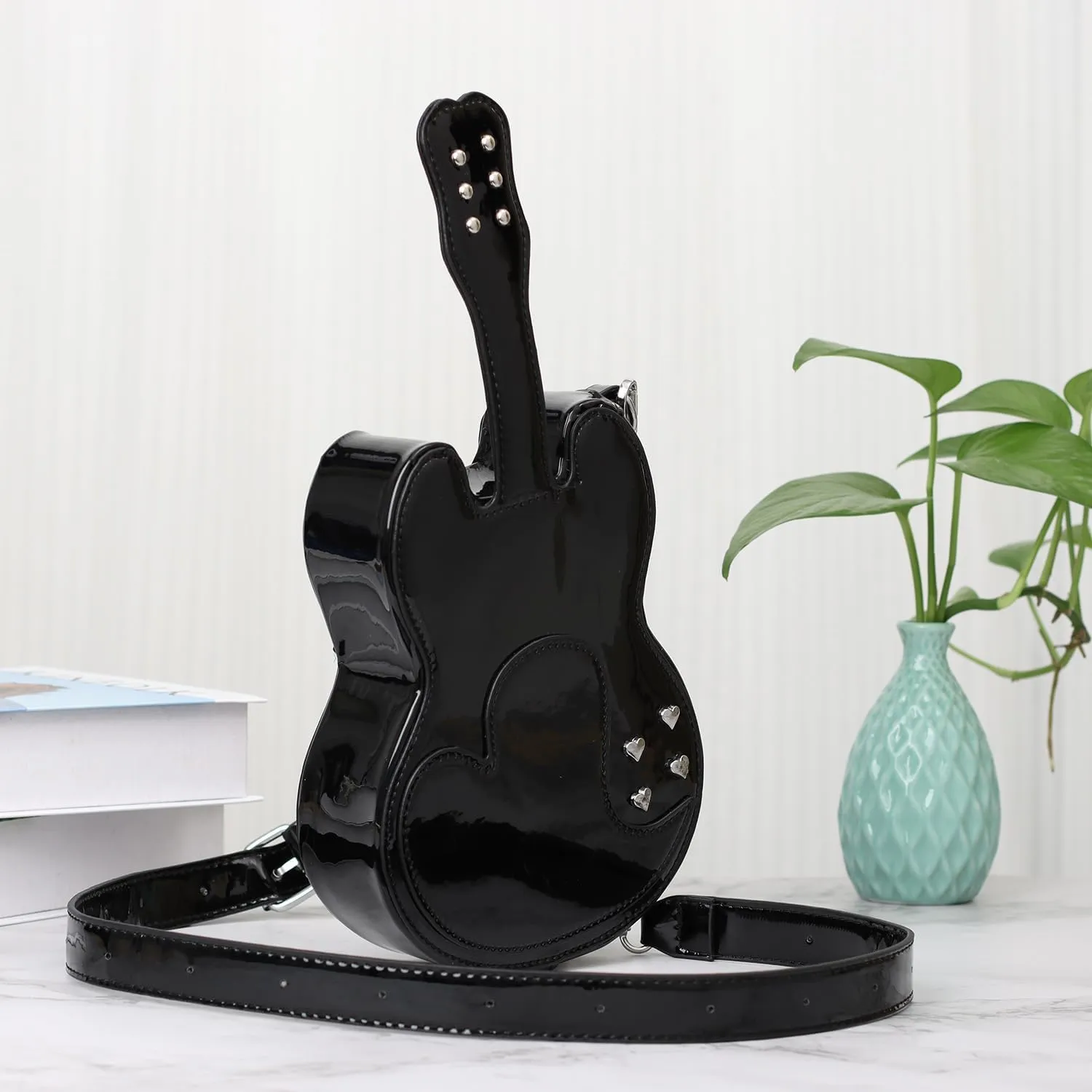 SUKUTU Women Guitar Shaped Shoulder Bag Creative Music Sparkly Leather Novelty Crossbody Bags Handbag