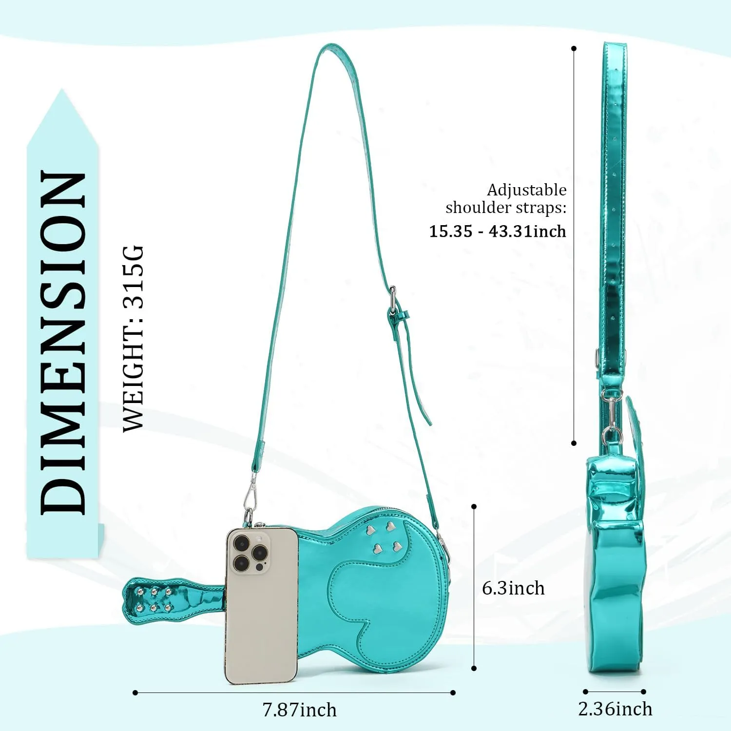 SUKUTU Women Guitar Shaped Shoulder Bag Creative Music Sparkly Leather Novelty Crossbody Bags Handbag