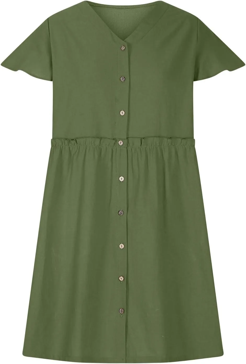Summer Dresses for Women 2025 Casual V-Neck Ruffled Sleeve Sundress Spring Fashion Ruched Empire Waist Mini Dress
