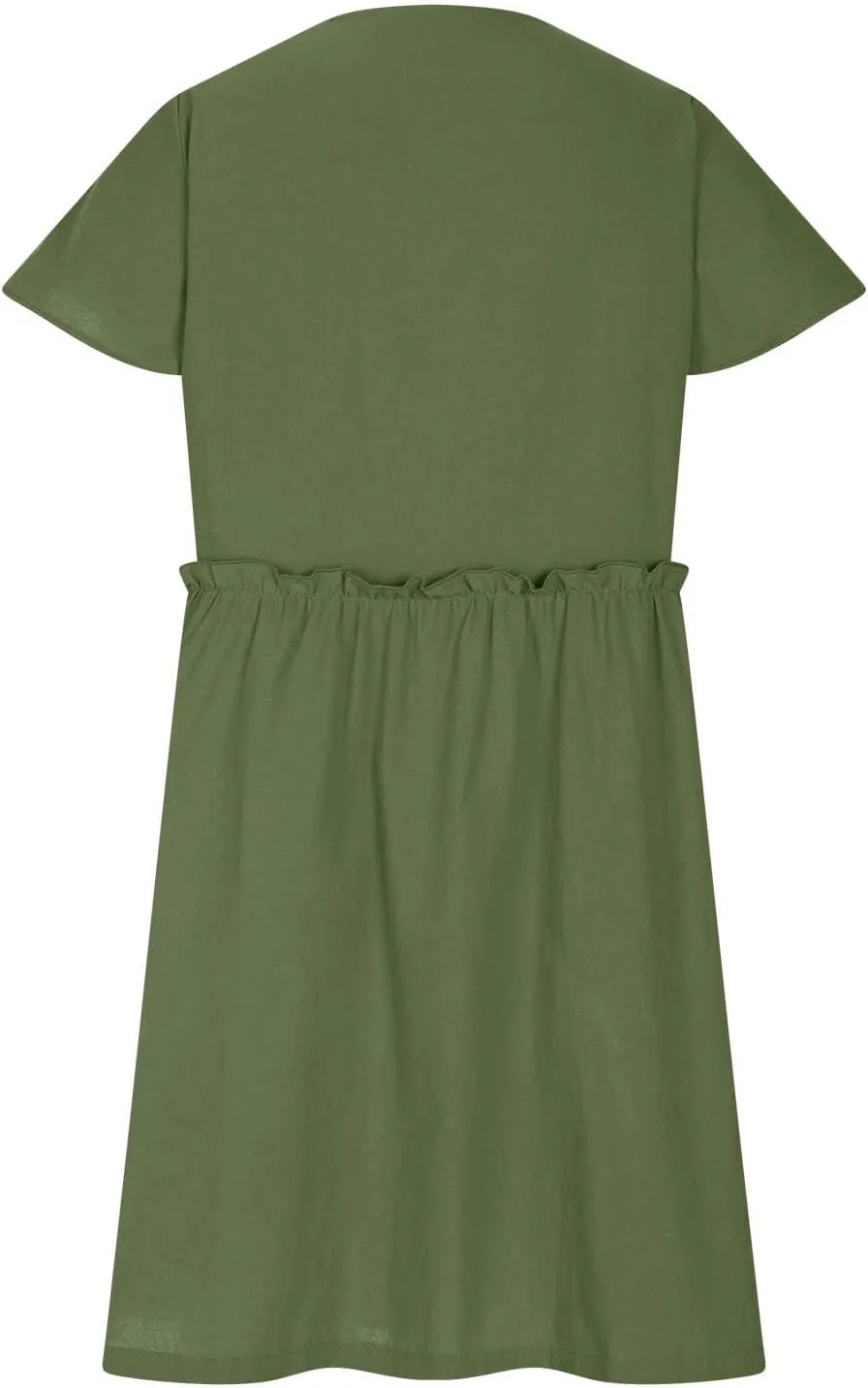 Summer Dresses for Women 2025 Casual V-Neck Ruffled Sleeve Sundress Spring Fashion Ruched Empire Waist Mini Dress