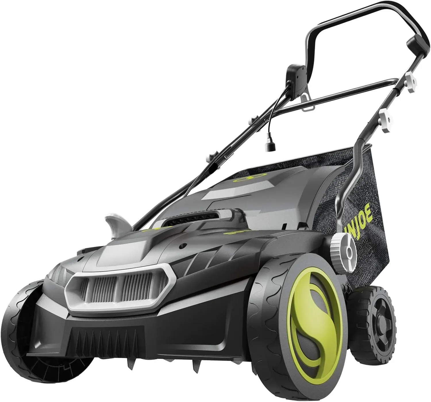 Sun Joe Electric Battery Powered Lawn Dethatcher & Scarifier w/ 13.2-Gal Bag, 15 Amp, 15 Inch, Black/Green - Heavy Duty Gardening Machine and Equipment for Lawn, Yard, and Grass